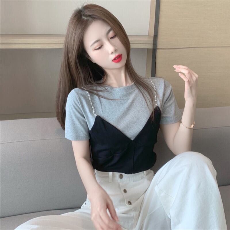 Tシャツ サマースリムチェーン ショートトップス 夏物 YY-ファッション58290836880