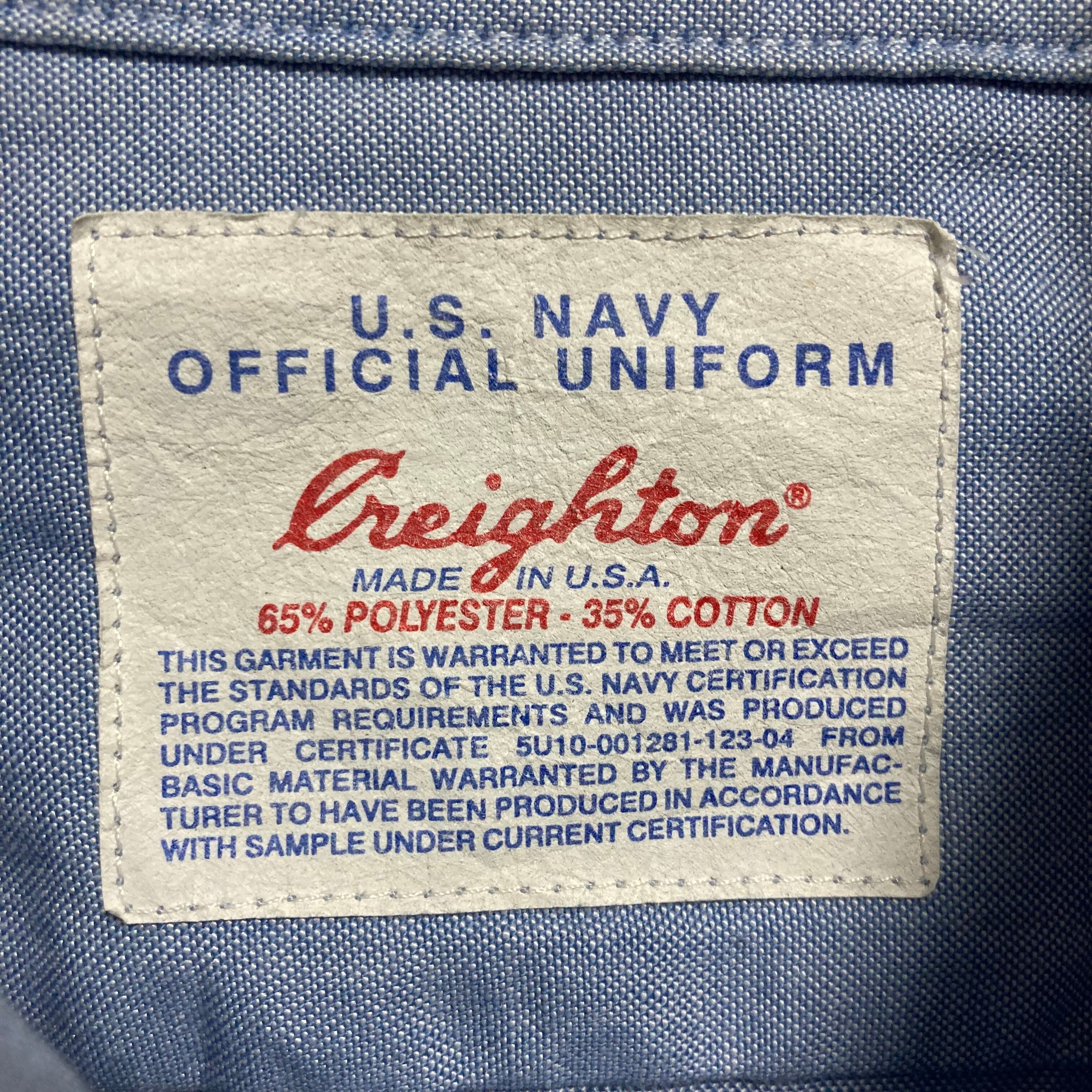 U.S.NAVY】L/S Military Shirt XL相当 Made in USA アメリカ軍 海軍 ミリタリーシャツ 長袖 刺繍ロゴ 胸ロゴ  アメリカ 古着 | Fuzzy Fuzzy