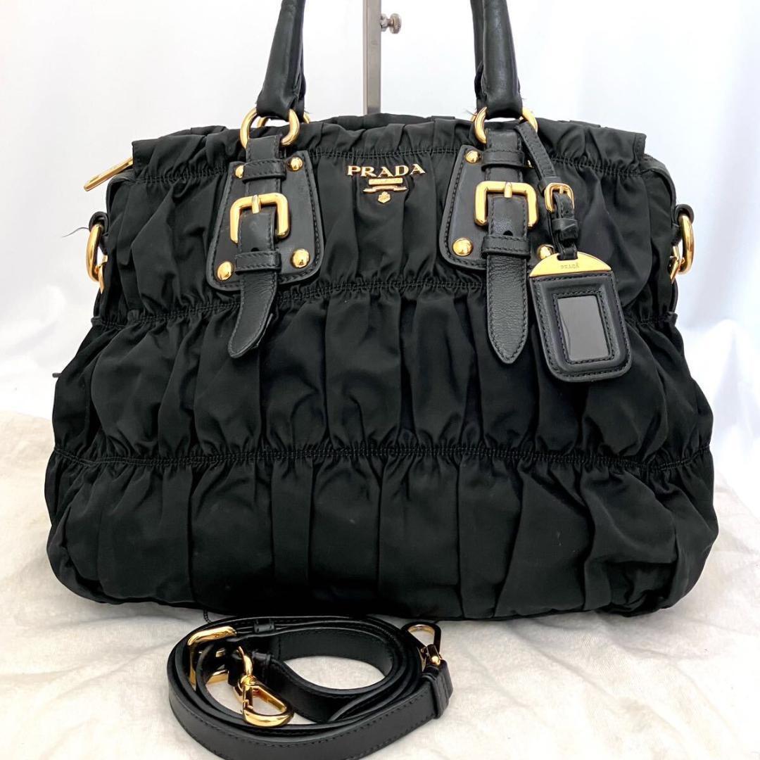 1998 極美品○ プラダ テスートゴーフル 2WAY ハンドバッグ ギャザー 