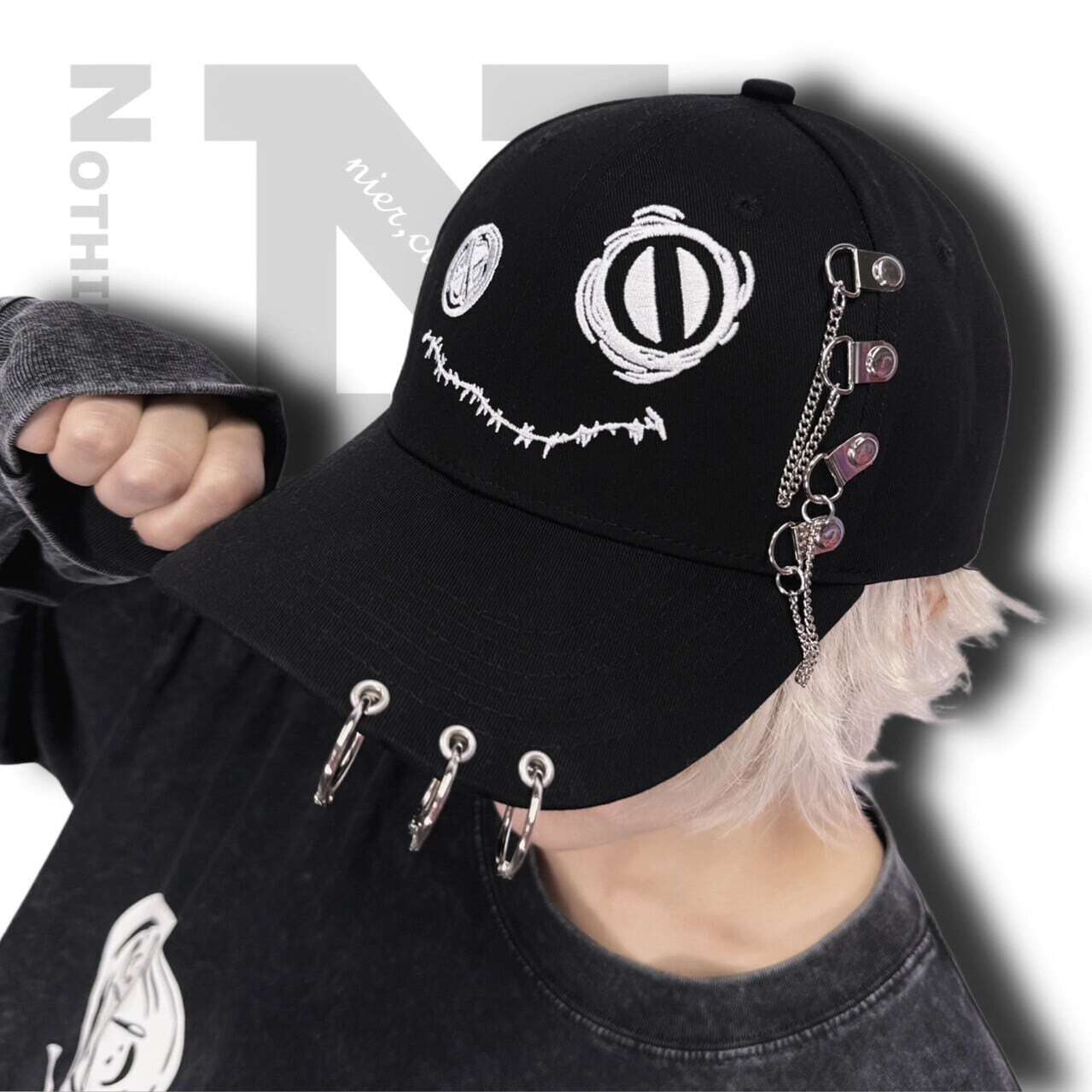 【NieR】チェーン&リング付きCAP【NIER FACE】CAP003 ニーア キャップ ストリート サブカル 地雷系  ユニセックス