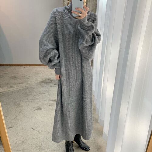 ワンピース ニットワンピ レディース ロング丈 ハイネック 冬服