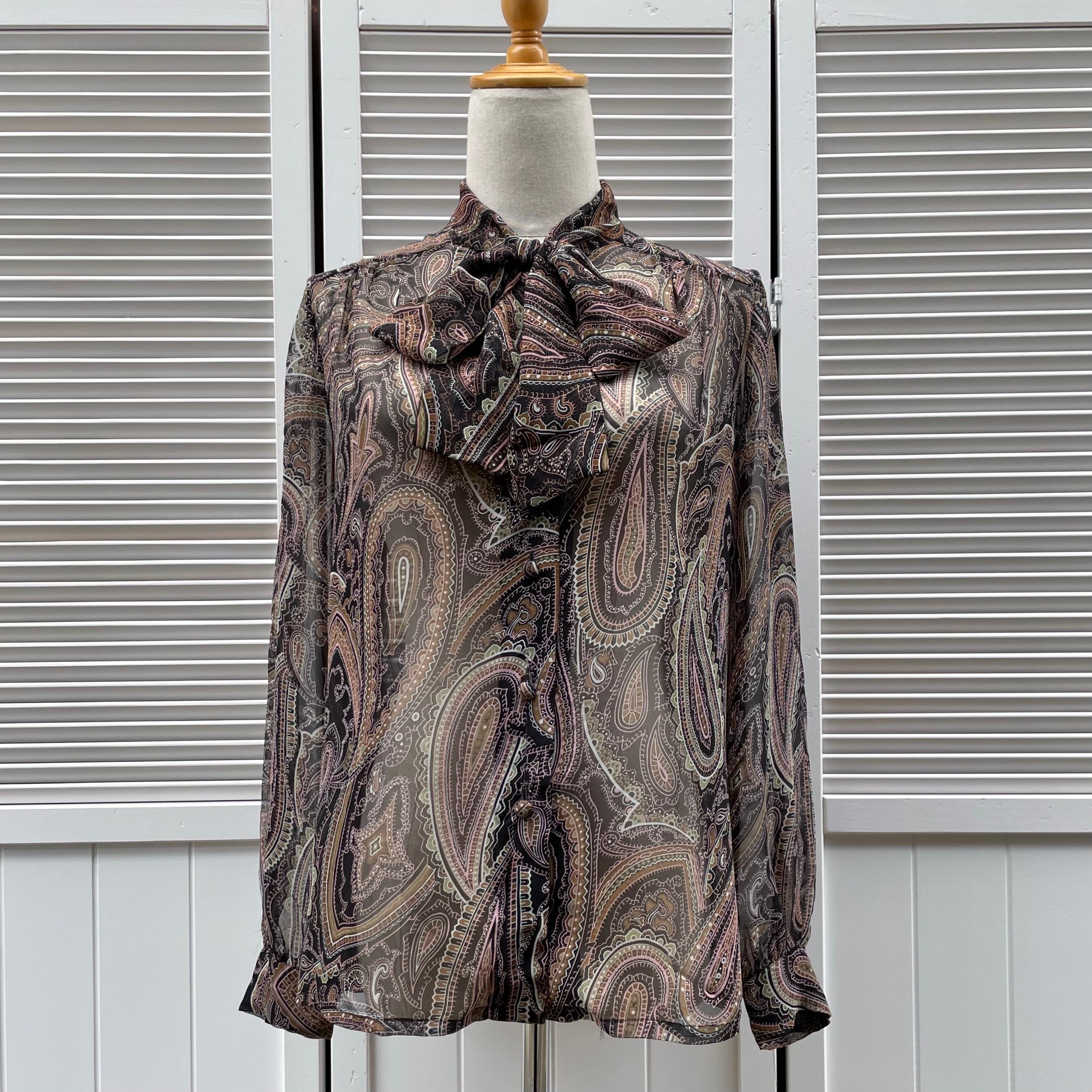 paisley sheer bowtie blouse〈レトロ古着 ペイズリー柄 シアー ...