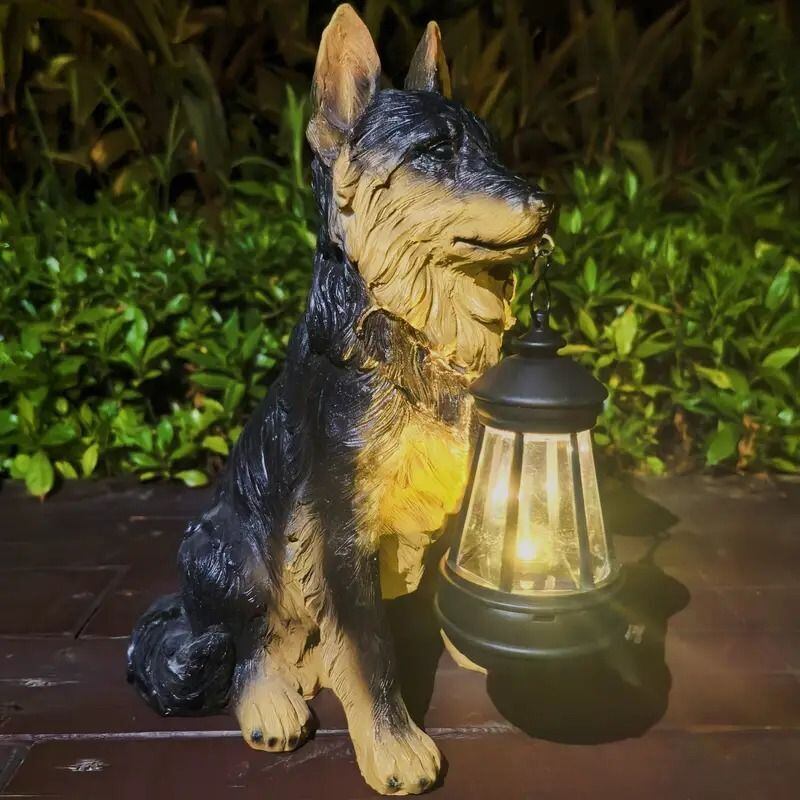 犬の置物 ソーラーランタン付き ガーデンオーナメント ソーラーライト