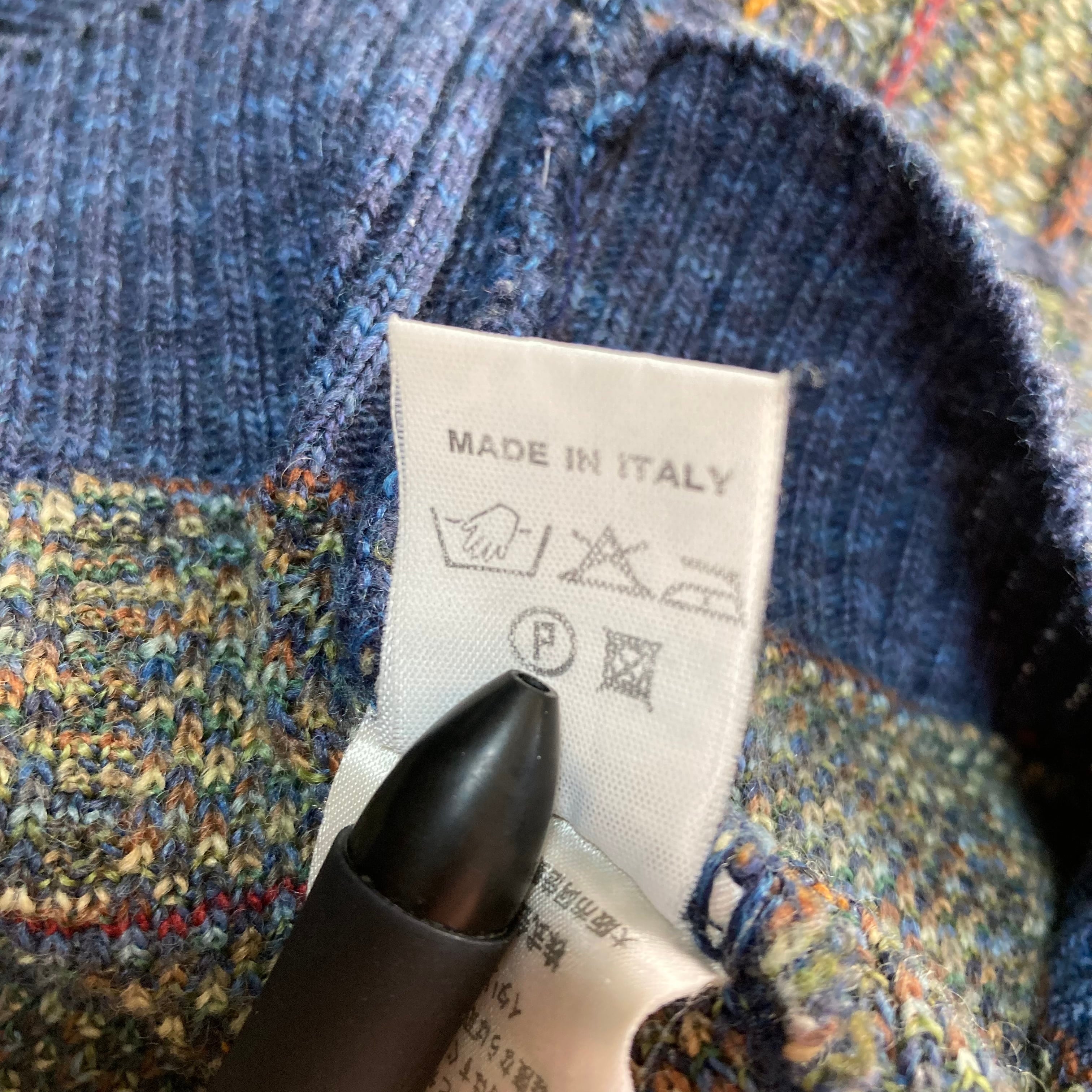 【Fantasie di settembre】Design Knit L相当 Made in ITALY “EURO LINE” デザインニット  総柄ニット セーター ウール混合 イタリア製 ユーロライン ヨーロッパ 古着