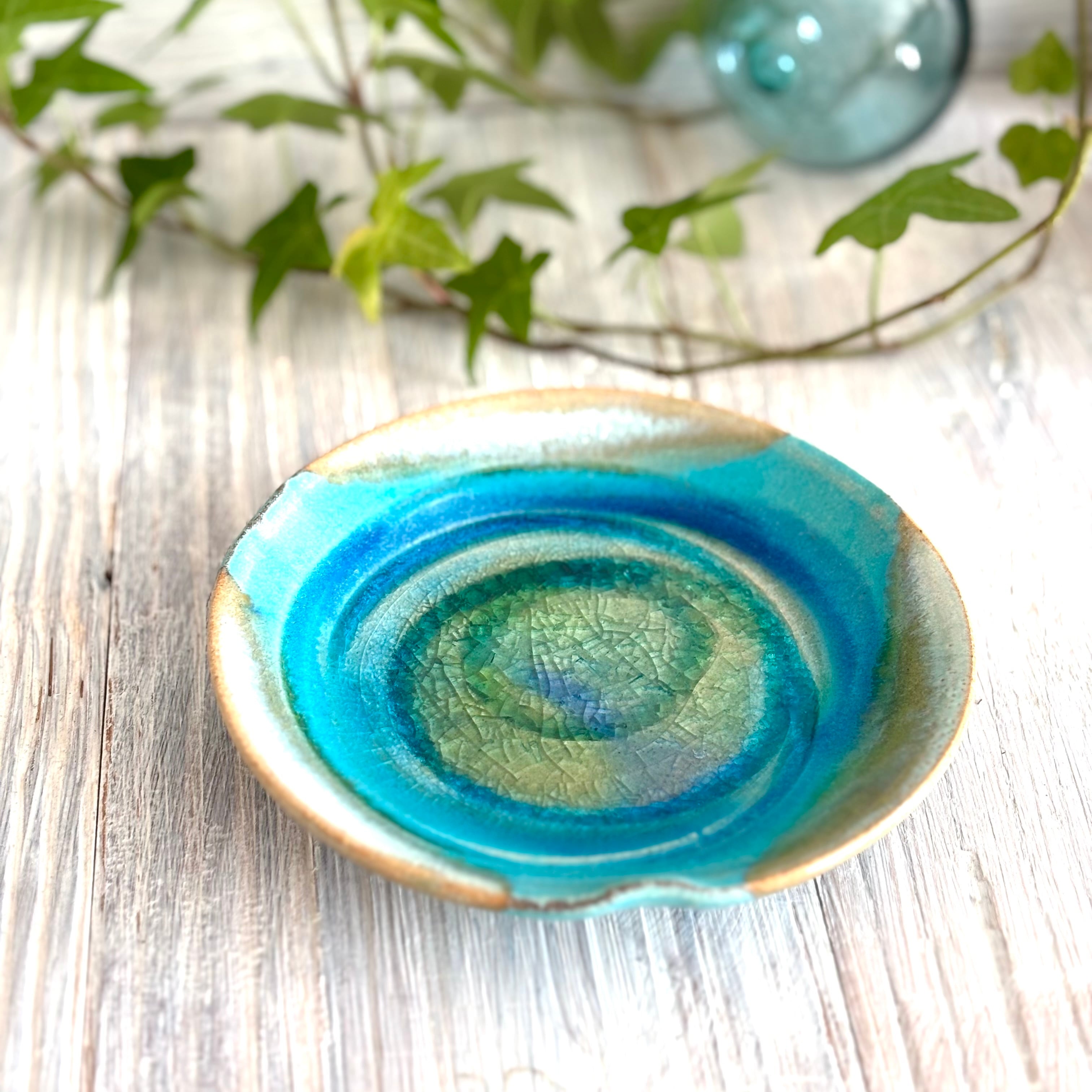 碧 小皿 豆皿 醤油皿 | Blue Pottery