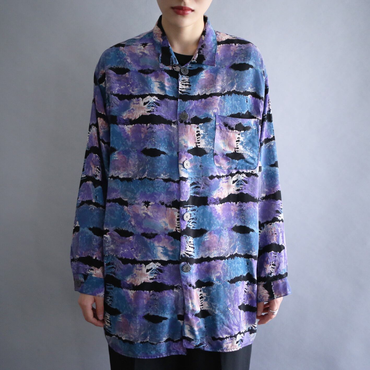 mysterious good coloring art pattern silver big button shirt