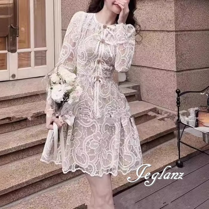 パーティ ドレス ワンピース カットワーク レース 刺繍 エターナル(M8126)ζ