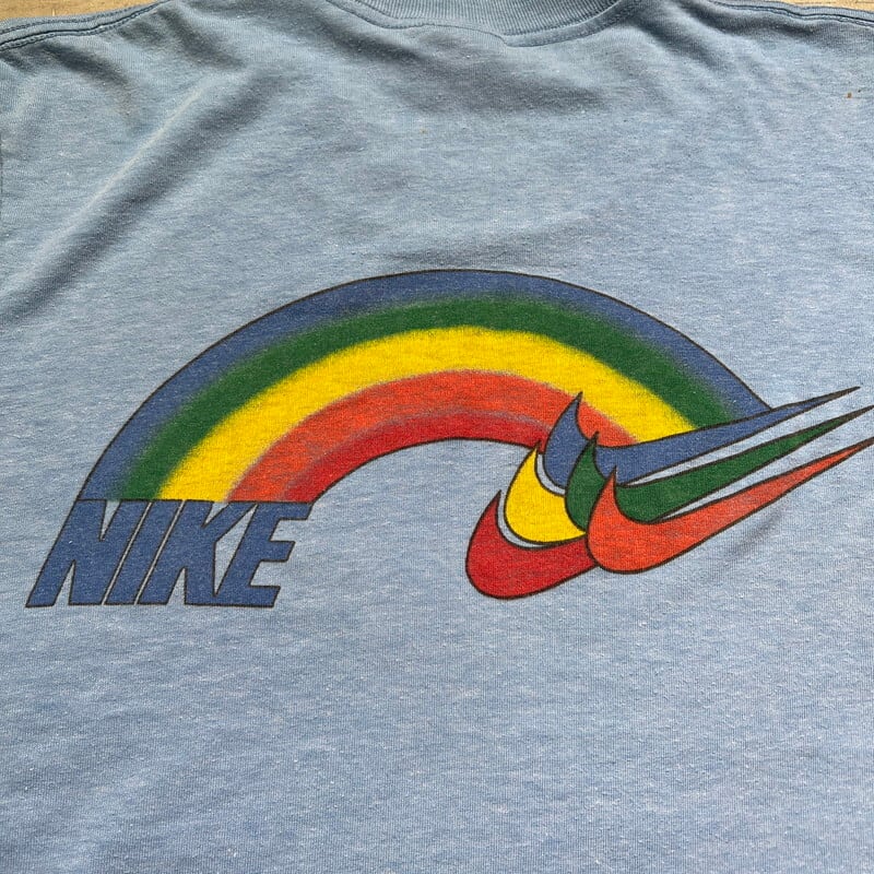 貴重 70s ビンテージ USA製 NIKE ナイキ レインボー ロゴ Tシャツ