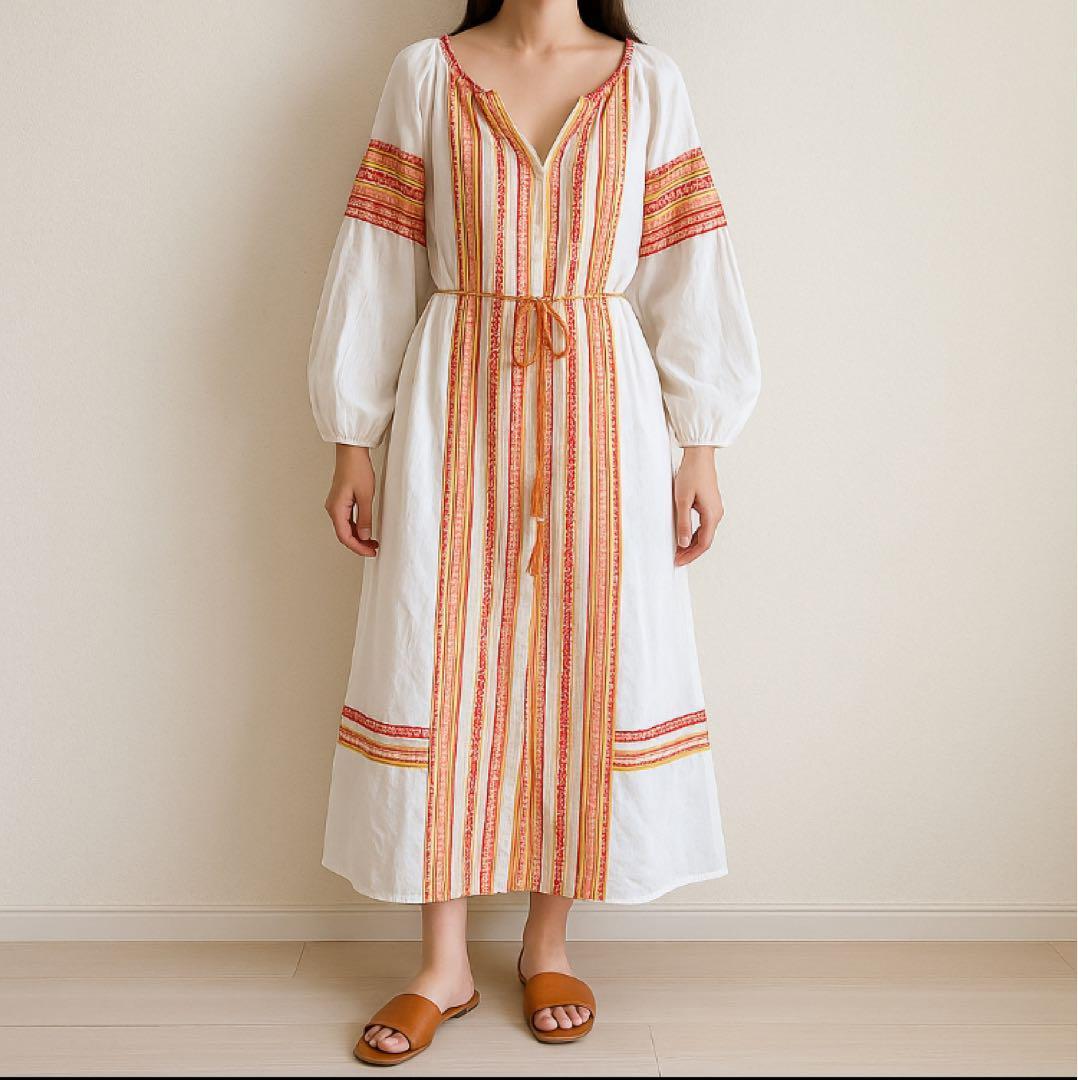 ZARA 刺繍ロング ワンピース エスニック インド綿風 ボヘミアン 白