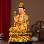 観音菩薩坐像 色彩 観世音菩薩 仏像 高さ30cm 観音菩薩 レジン ゴールド レッド