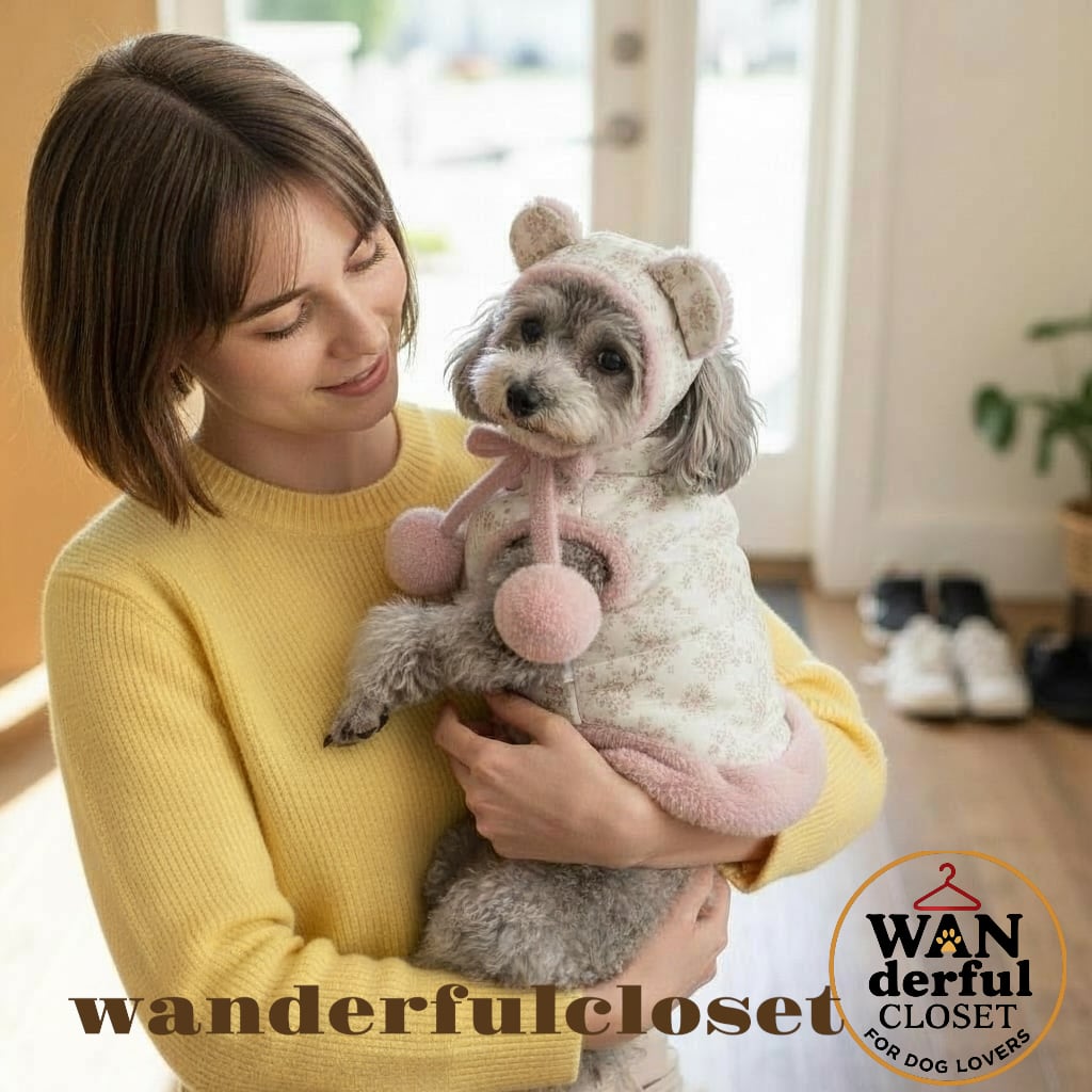 【犬服】ぬくもりと遊び心をまとう コットンコート&ベアー帽子セット|小型犬・中型犬用 冬 1202