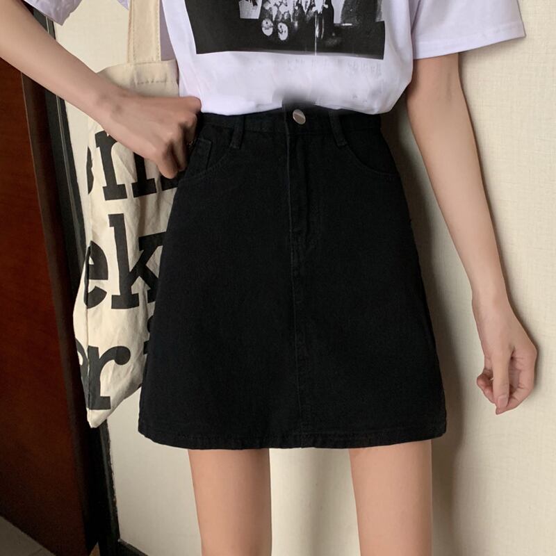 ブラックスカート サマーハイウェスト薄手Aラインスタンダード レトロ 夏物 試着室83077930214