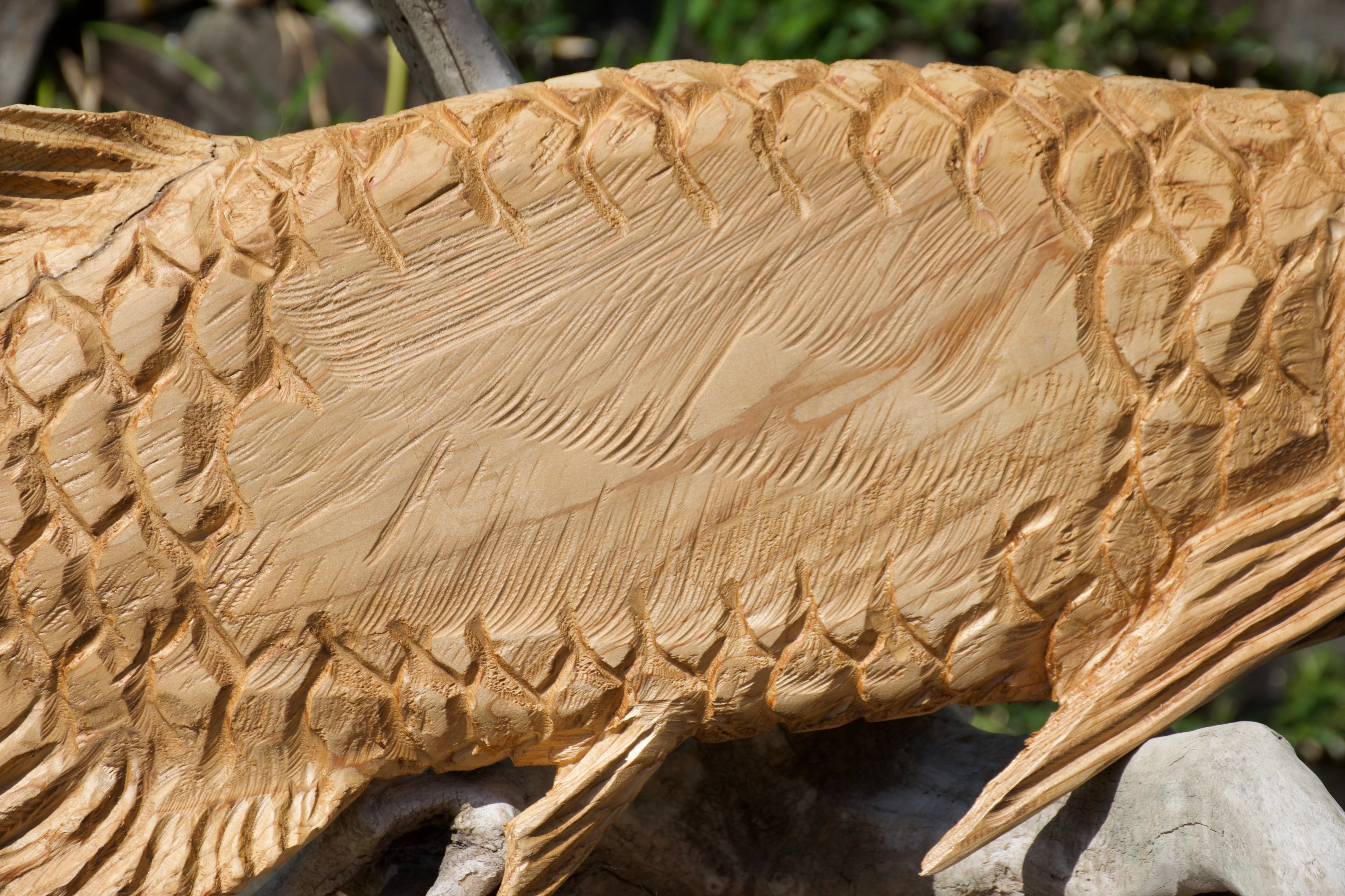 アロワナ「無垢」 文字入れ可 壁掛け チェーンソーアート彫刻作品