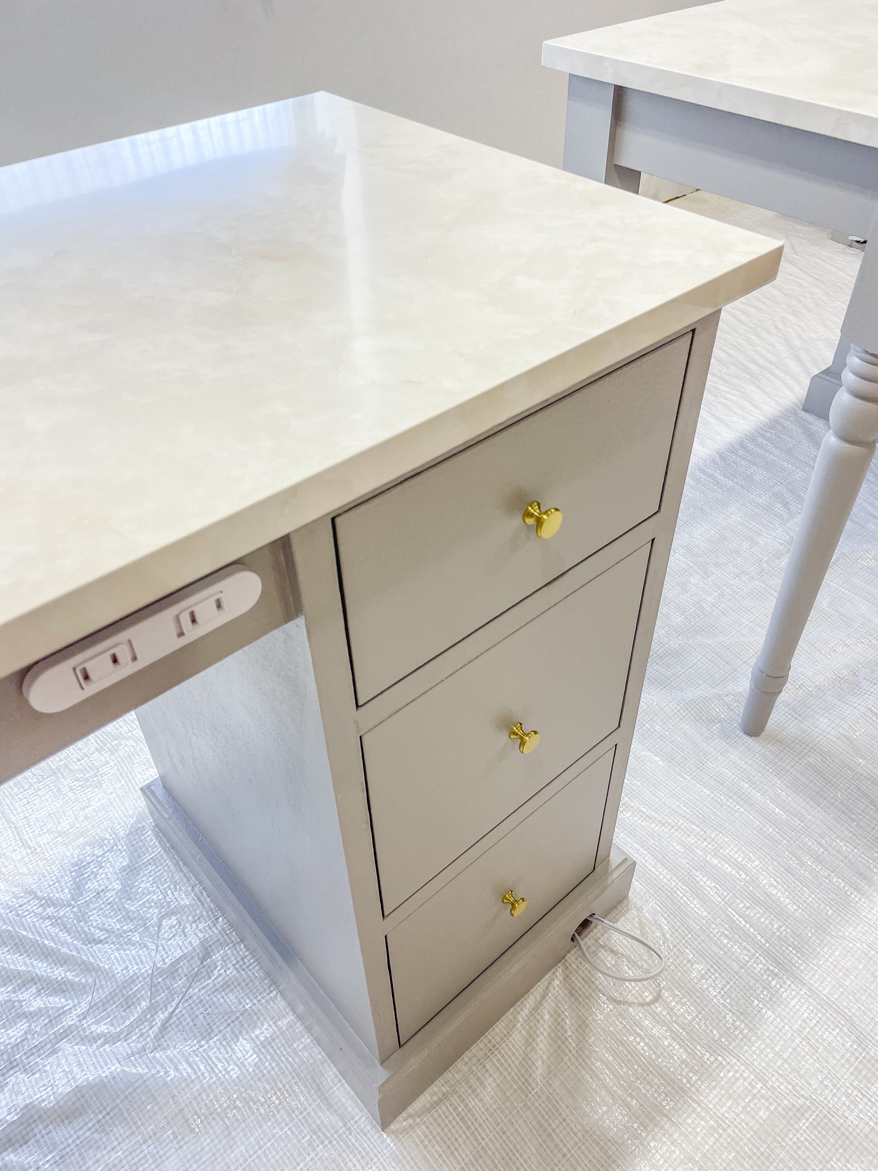 引出し付きネイルテーブル大理石1150 （ネイルデスク・オーダーメイド