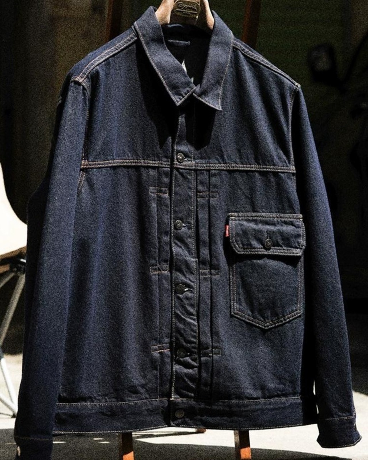Retro Denim Jacket with Bright Lines  K0351