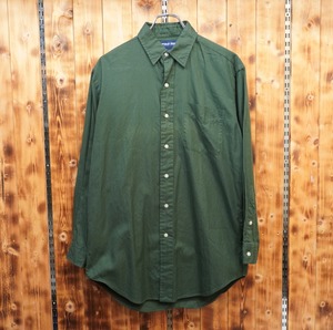 90s pologolf ralphlauren ヘリンボーン　完全無地　長袖シャツ　グリーン　S/lofting