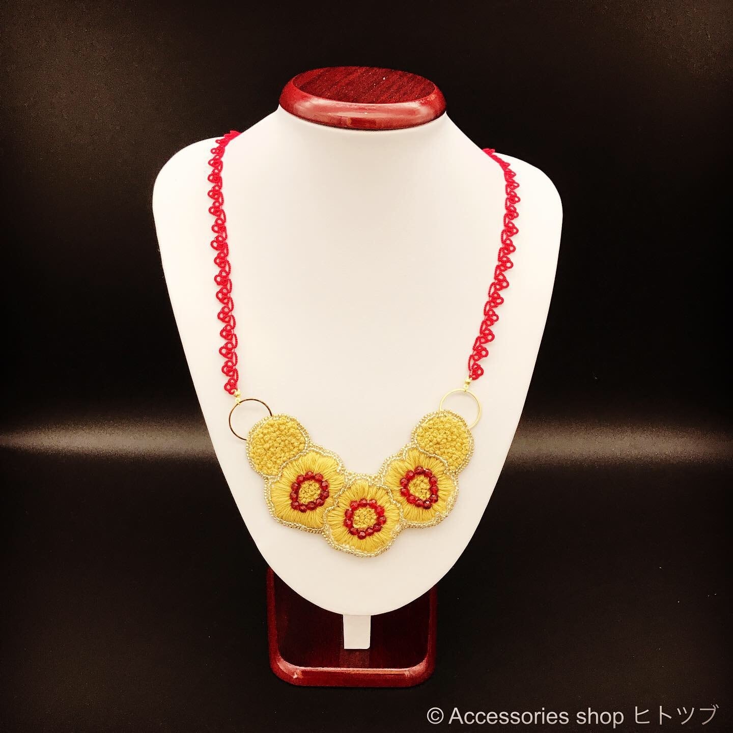 0182:linen×cotton お花のロングネックレス