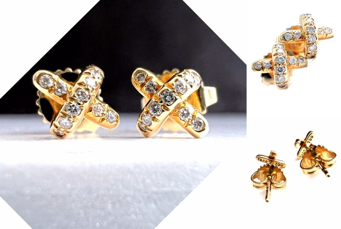 TIFFANY ティファニー K18 YG ゴールド クロス ステッチ ダイヤモンド  