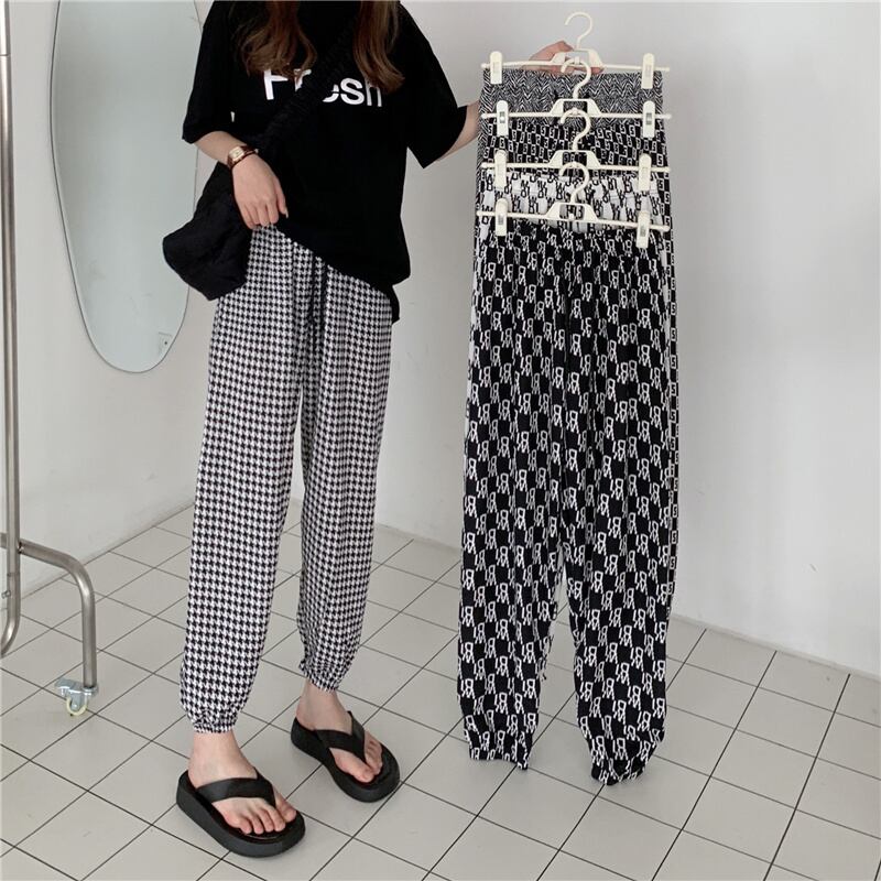 プリントカジュアルパンツ サマー薄手ハイウェスト 夏物 1号婦人84165317289