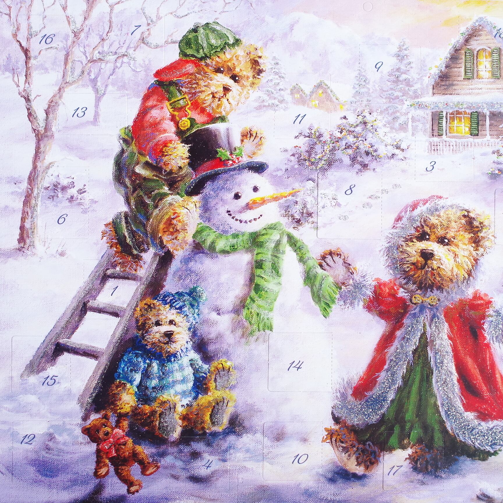 アドベントカレンダー スノーマンとテディ（A4サイズ） | 木のおもちゃ