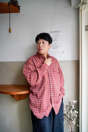 【1980-90s】"Canvas" Dead Stock, Cotton 100% Long Sleeve Plaid Pattern Shirts / 6-297