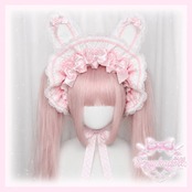 ♡【全9色】MAID うさみみフリルレースリボンハーフボンネット white ♡