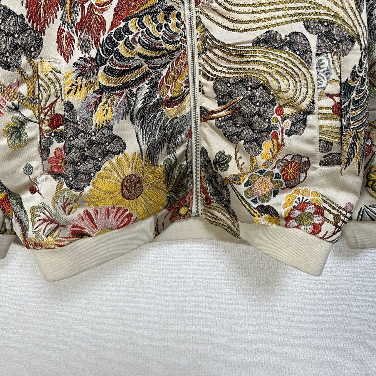 スカジャン】和柄刺繍花柄総柄ゴールド鳥ボタニカル激レアP4