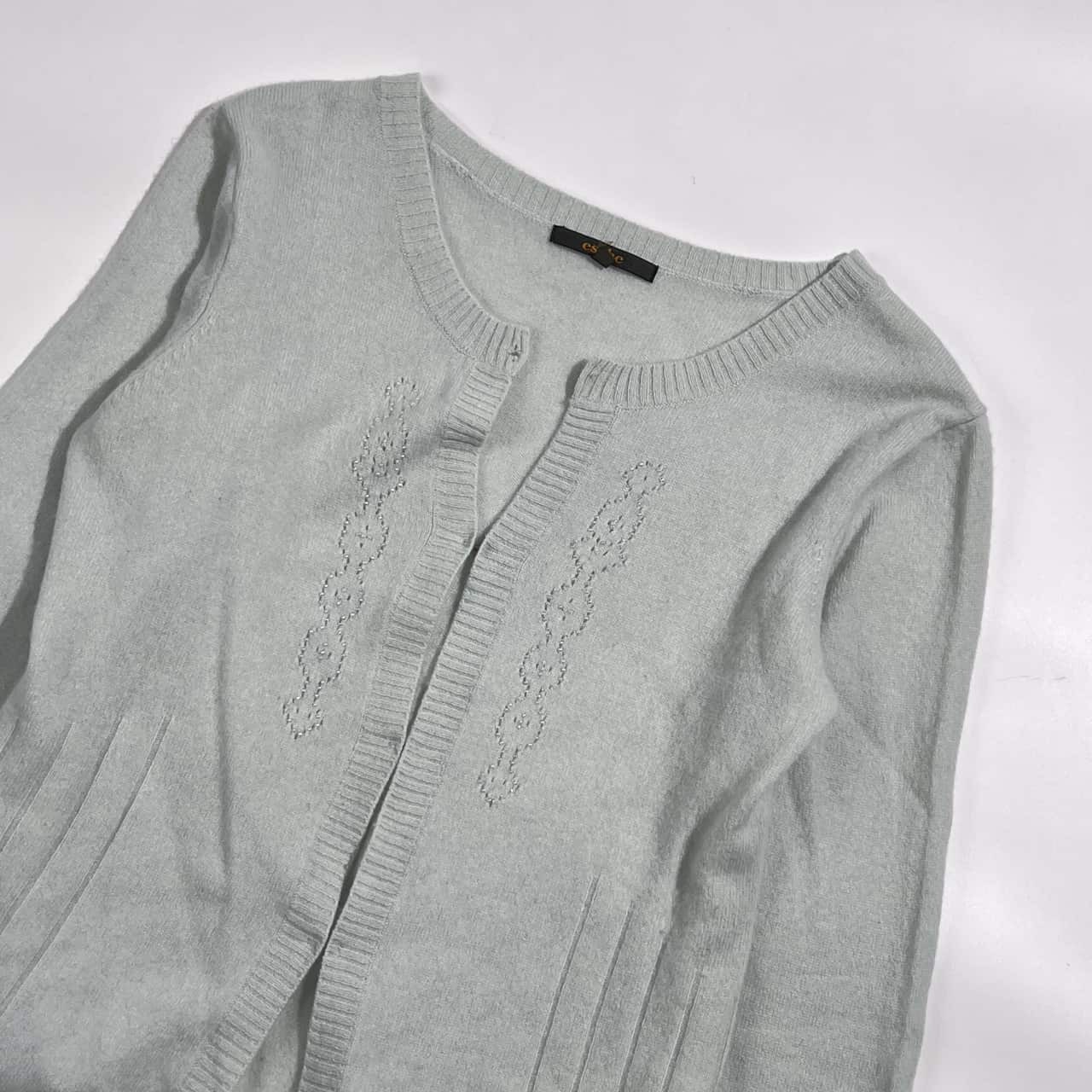 カシミヤ100% esche エッシュ ビーズ デザイン ニット カーディガン 42/ライトブルー系 レディース