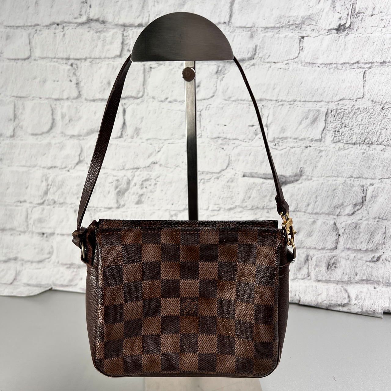 LOUIS VUITTON ヴィトン ダミエ　メイクポーチ レザー ハンドバッグ ブラウン A-13725
