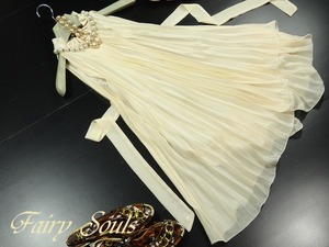 ★送料無料★フリー★襟元飾りプリーツのドレスワンピース(OPN3877)