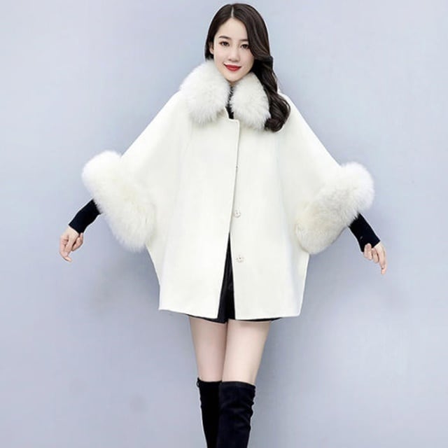 送料無料】ポンチョコート ケープ マント アウター 羽織 ファー 大きい