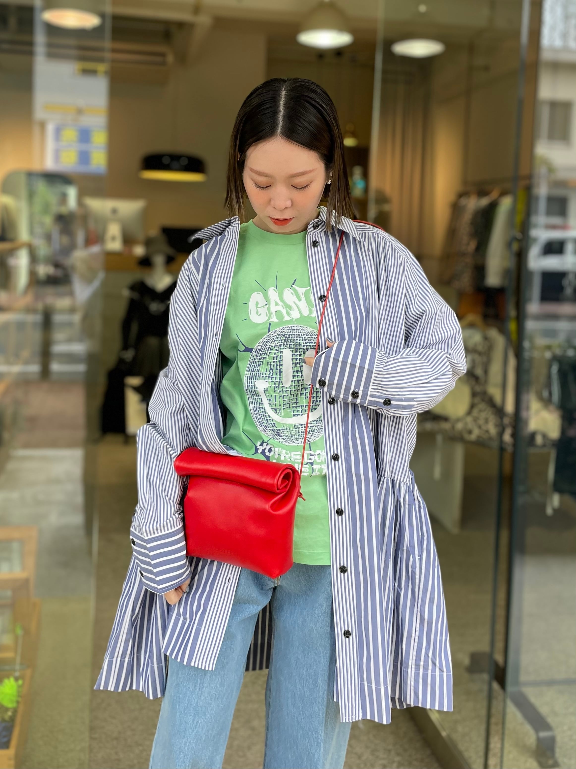 【23SS】GANNI ガニー / Stripe Cotton Wide Mini Shirt Dress