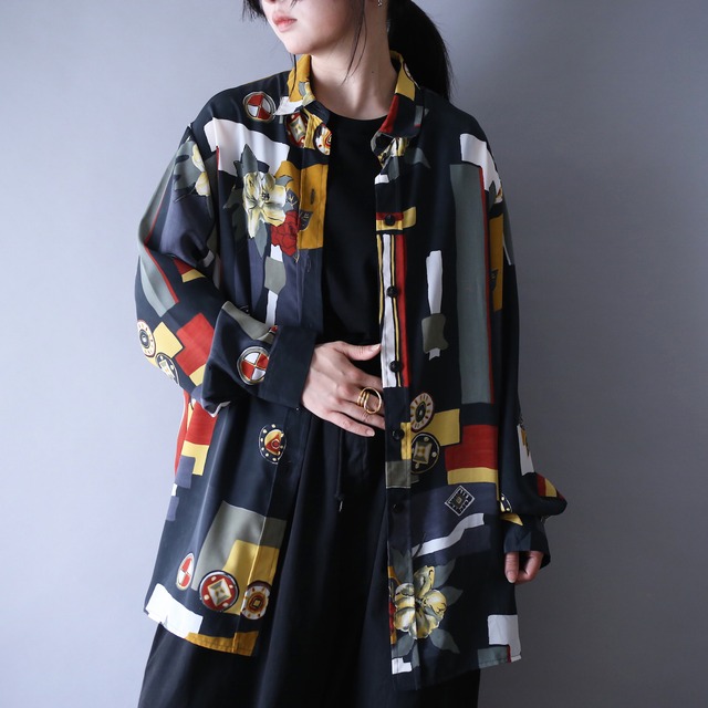 flower and art graphic pattern loose silhouette shirt