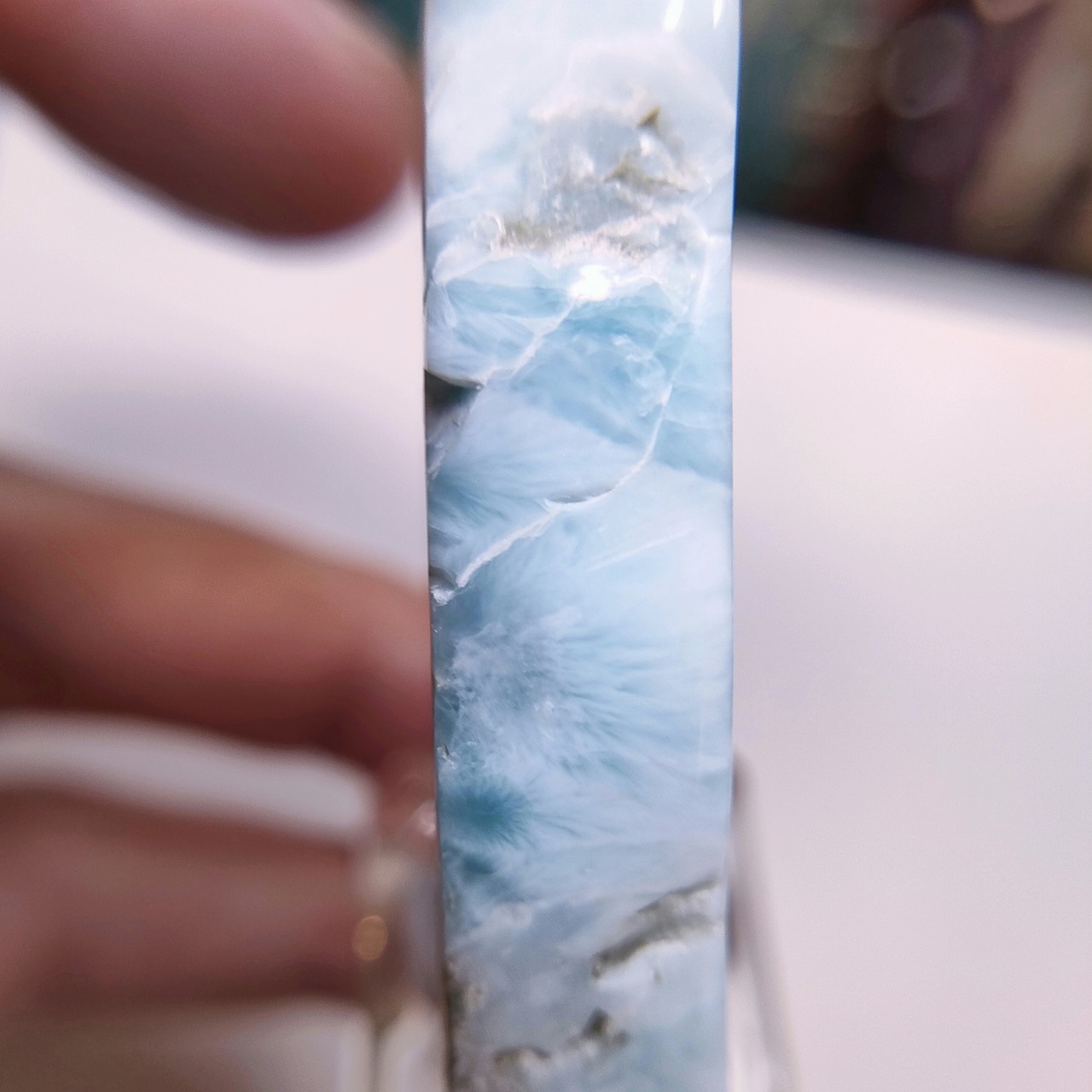 高品質 天然 ラリマー 原石 磨き石 横32mm×縦11.5mm×高さ57mm 重量43.5 