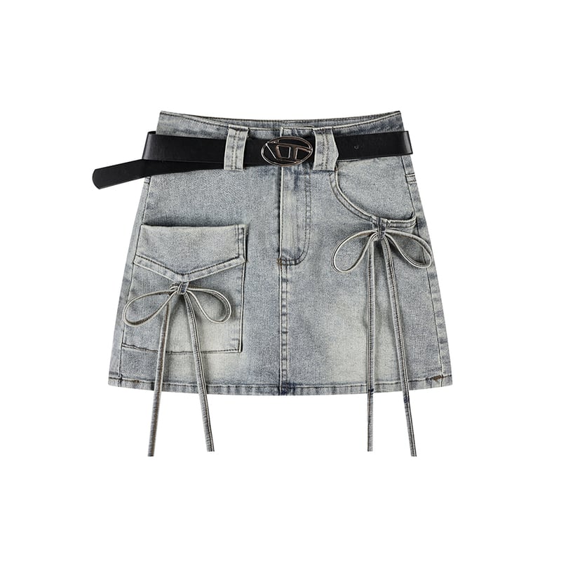 high-waisted denim a-line mini skirt la1698