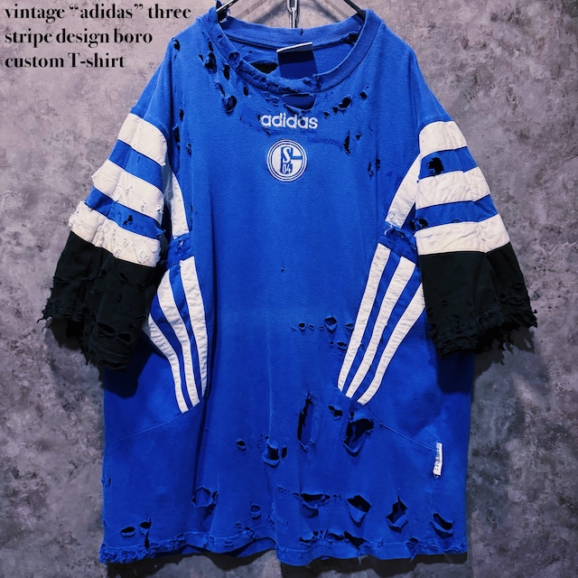 【doppio】vintage “adidas” three stripe design boro custom T-shirt