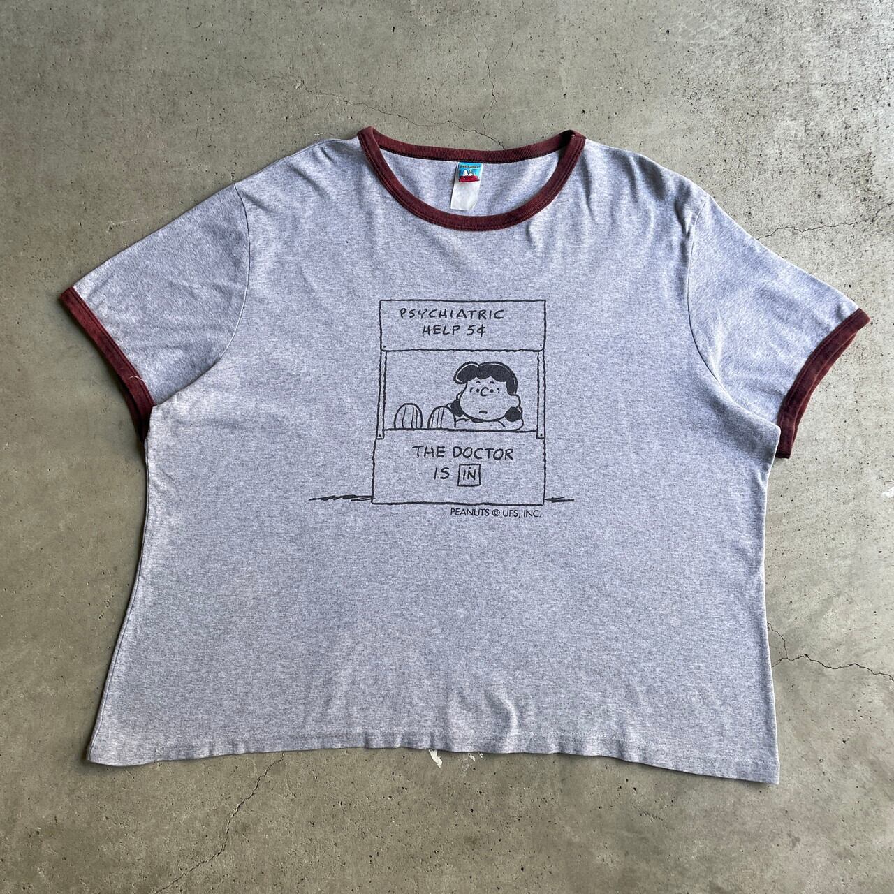 90s USA製 スヌーピー リンガー ネック キャラ Tシャツ L パープル 90s 