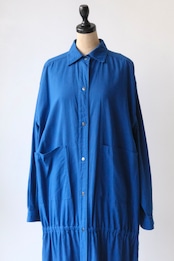Vuokko cobalt blue cotton snap button shirt dress