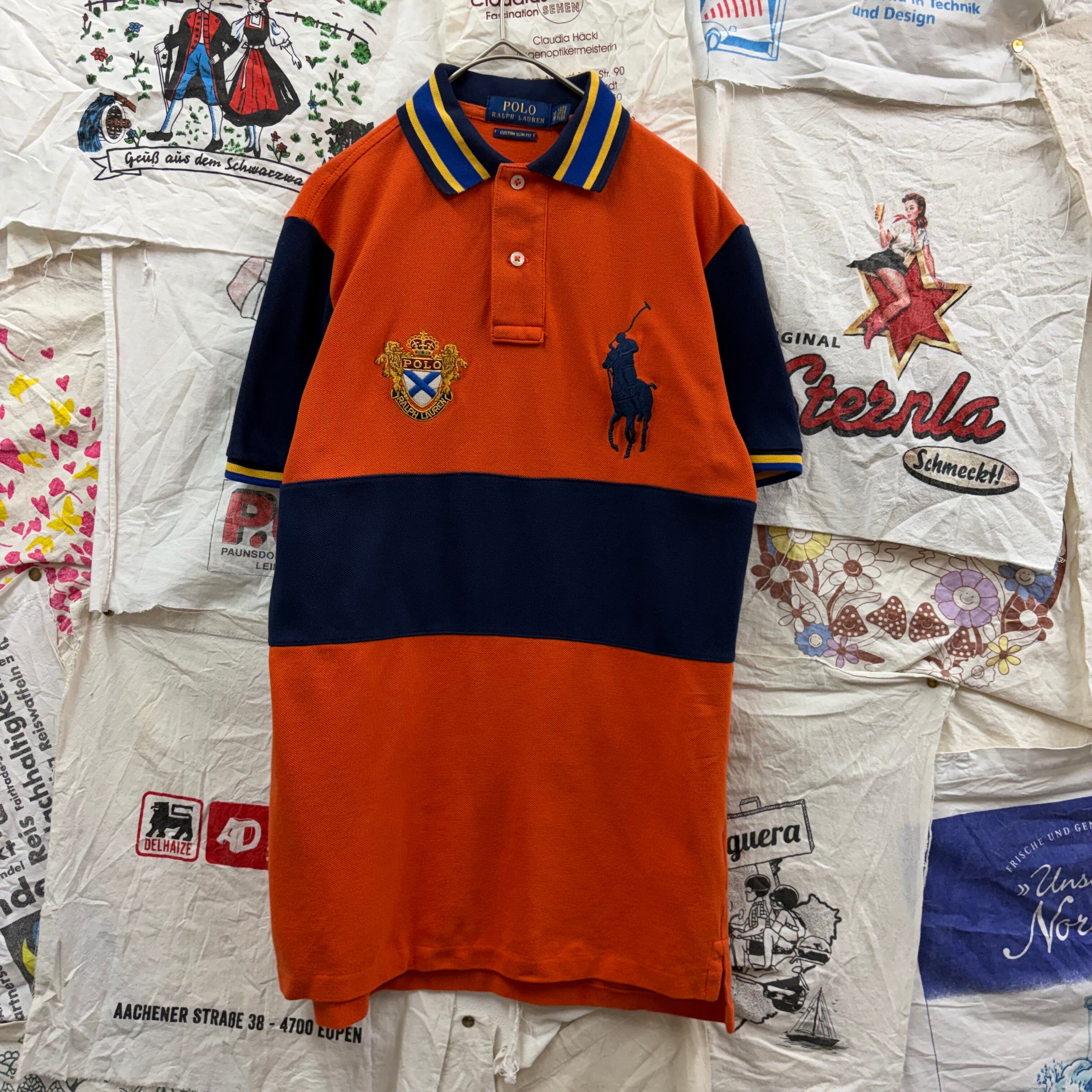 Polo Ralph Lauren ビックポニー刺繍ポロシャツ オレンジ×ネイビー