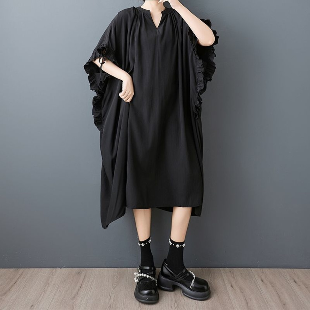 フリルスリーブ ゆったり ワンピース 30140