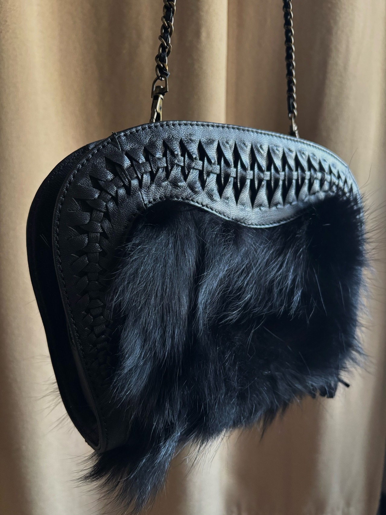 mode black raccoon fur bag-5063-11