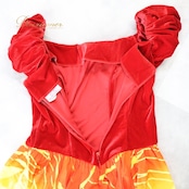 フラダンス 衣装 ワンピース ドレス レッド系 u'ino! ハワイ製 モンステラ柄 ハワイアンプリント アロハ フラ ダンス レッスン 練習 ベロア 華やか 鮮やか かわいい おしゃれ 上品 高級感 イエロー系 オレンジ系 赤 黄 橙 カラフル かわいらしい エレガント 大人用 発表会 ハワイ