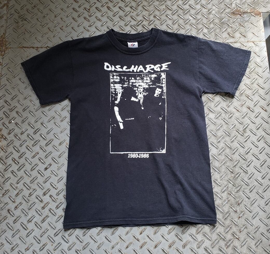 Tシャツ/カットソー(七分/長袖)Discharge スカルモスリン　ガーゼシャツ　黒
