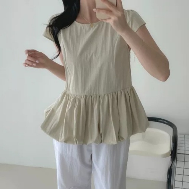 バルーンペプラムデザイントップス　3color　N00946
