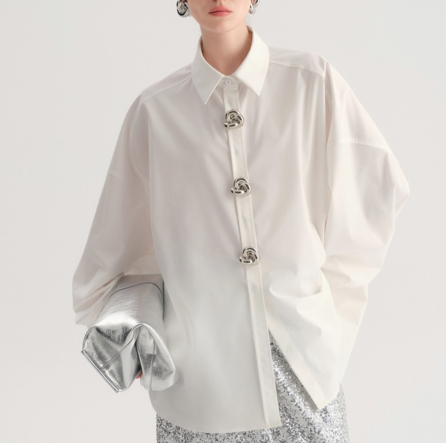 big flower button classic shirt 2colors【2025100201】