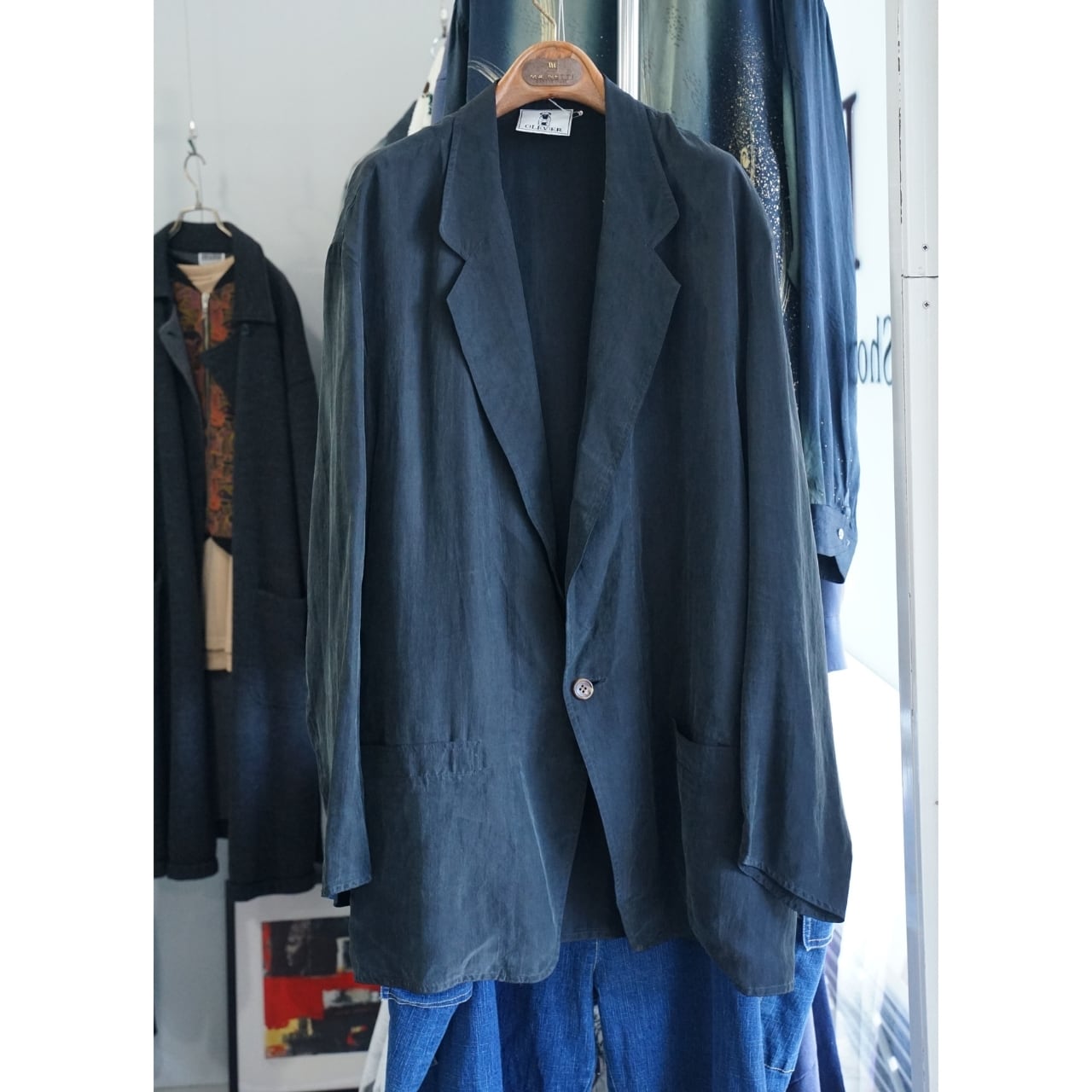 OLIVER ブラック シルク テーラードジャケット(表記50・実寸XL相当)|NA445