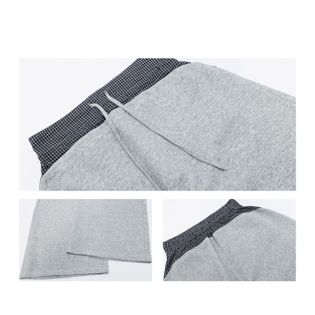 チェックレイヤードドローストリングワイドパンツ 2col R01663
