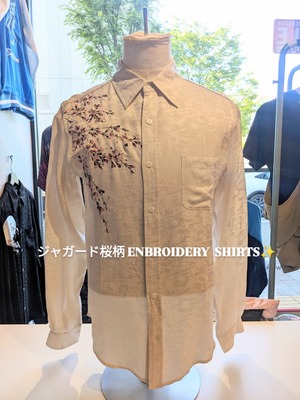 花旅楽団-新作長袖シャツ  SS-003 桜柄刺繍ジャガードシャツ  ホワイト