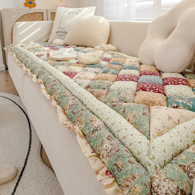 ソファ クッション フローラル キルティングステッチ 180cm x 70cm おしゃれ かわいい インテリア 150cm x 70cm ソファ マット カバー 厚手 滑り止め シート パッド