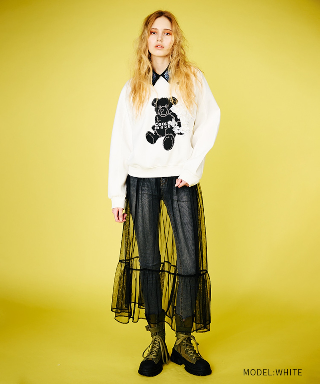 COOLAベアープリントTOPS (WHITE) CQ-48004